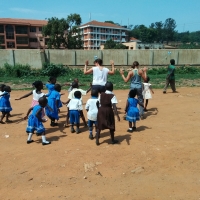 Mom and I playing follow the leader